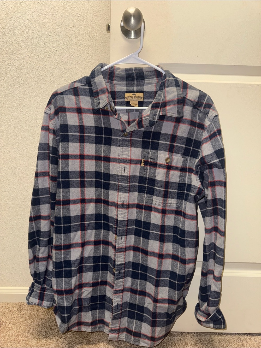Buffalo Jackson Bitton Navy, Gray & Red Plaid Button-Down Shirt